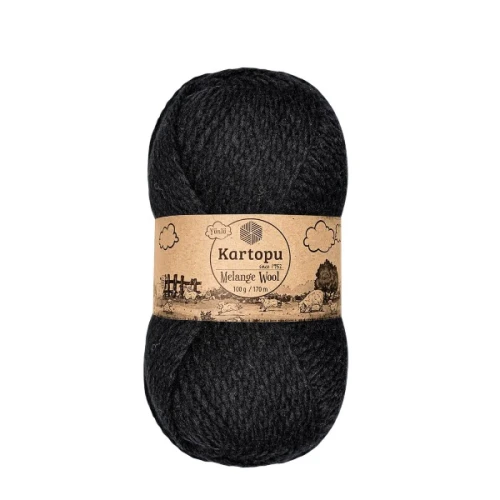 Włóczka Kartopu Melange Wool 940 czarny, wełna z akrylem, akrylowa, czapki, jesień