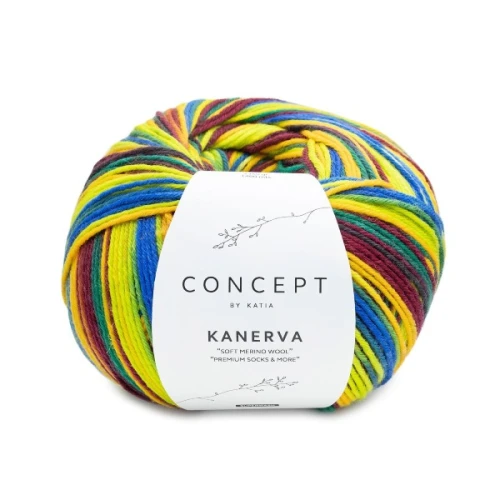 Włóczka Katia Concept Kanerva 150g, 104 niebieskie, żółte, pistacja