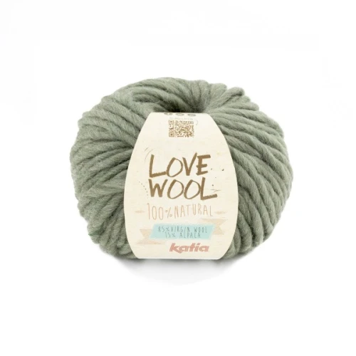 Włóczka Katia LOVE WOOL 127 zgaszona zieleń do filcowania, gruba, gąbczasta, grube swetry, wełna, alpaka, alpaca, z alpaką, z wełną, mięsista, singiel, single, singel
