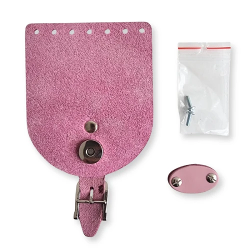 Klapka do torebki, etui, 10x12cm, klamra KLAPP pudrowy róż, skóra naturalna