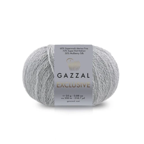 Włóczka Gazzal Exclusive 9921 jasny szary  merino fine superwash, jedwab morwowy, moher super kid, mohair, merynos, z merynosem, z jedwabiem, swetry, chusty, szale, czapki, jesień, zima