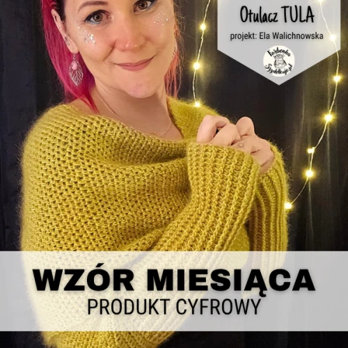 Wzór cyfrowy na otulacz Tula, autorstwa Eli Walichnowskiej, Farbenka Szydełkuje, z włóczki Kid Silk i monomotek Classic