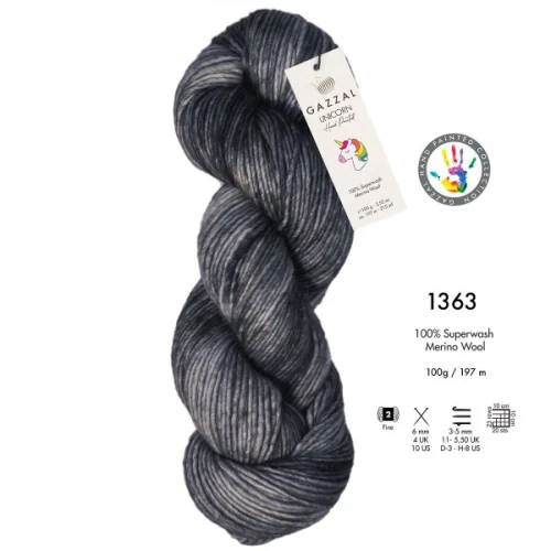 Włóczka Gazzal Unicorn 1363 merino, merynos, na czapkę, gruba, grubsza, ręcznie farbowana