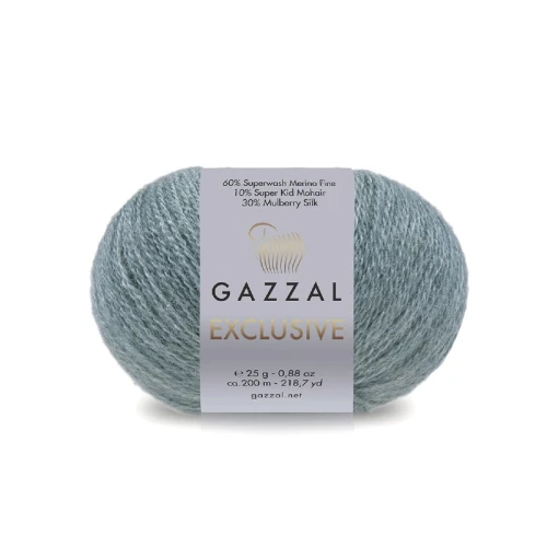 Włóczka Gazzal Exclusive 9933 szałwia, merino fine superwash, jedwab morwowy, moher super kid, mohair, merynos, z merynosem, z jedwabiem, swetry, chusty, szale, czapki, jesień, zima
