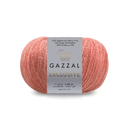 Włóczka Gazzal Exclusive 9943 koral  merino fine superwash, jedwab morwowy, moher super kid, mohair, merynos, z merynosem, z jedwabiem, swetry, chusty, szale, czapki, jesień, zima
