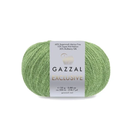 Włóczka Gazzal Exclusive 9931 limonka  merino fine superwash, jedwab morwowy, moher super kid, mohair, merynos, z merynosem, z jedwabiem, swetry, chusty, szale, czapki, jesień, zima