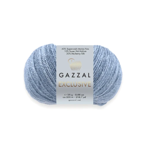 Włóczka Gazzal Exclusive 9938 jeans  merino fine superwash, jedwab morwowy, moher super kid, mohair, merynos, z merynosem, z jedwabiem, swetry, chusty, szale, czapki, jesień, zima