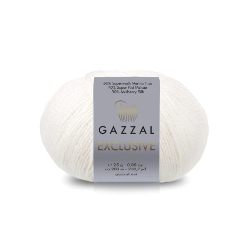 Włóczka Gazzal Exclusive 9909 ecru  merino fine superwash, jedwab morwowy, moher super kid, mohair, merynos, z merynosem, z jedwabiem, swetry, chusty, szale, czapki, jesień, zima