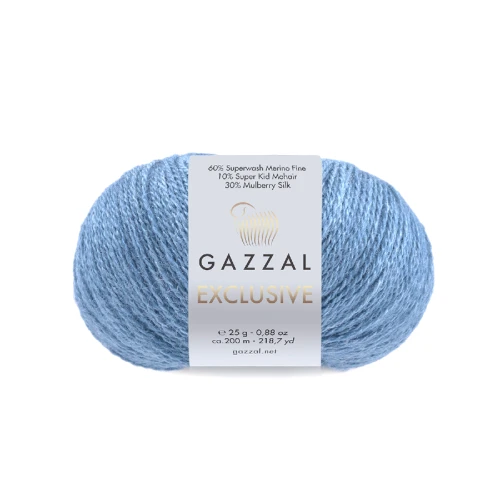 Włóczka Gazzal Exclusive 9937 niebieski  merino fine superwash, jedwab morwowy, moher super kid, mohair, merynos, z merynosem, z jedwabiem, swetry, chusty, szale, czapki, jesień, zima