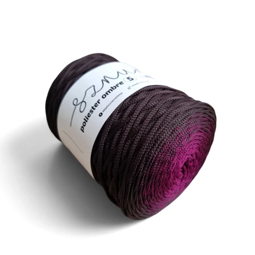 Sznurek poliestrowy płaski OMBRE 5 mm, 250m POM112 bakłażan/gorzka czekolada
