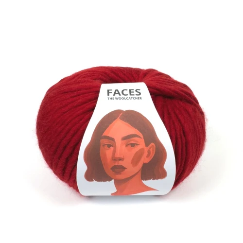 Włóczka FACES 1299 cardinal red the woolcatcher, gruba typu bulky, 200g w motku