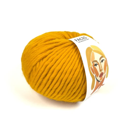 Włóczka FACES 3810 curry the woolcatcher, gruba typu bulky, 200g w motku
