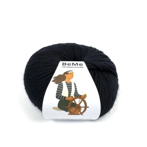 wełna BeMe 1467 black, 100% peruwiańska wełna fine highland, miękka i delikatna dla skóry