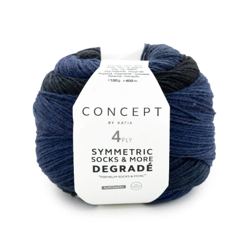 Włóczka Katia Degrade Symmetric Socks&More 52 jeans-czarny