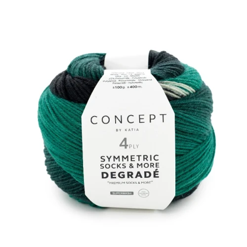 Włóczka Katia Degrade Symmetric Socks&More 55 szmaragd-czarny