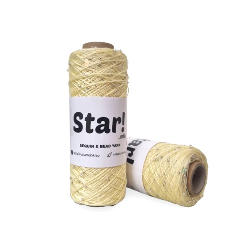 Włóczka star by mila kolor bananowy 11, delikatne cekiny i koraliki