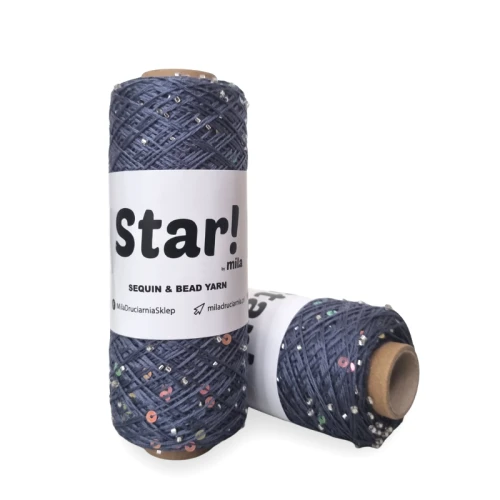 Włóczka Star! kolor 10 jeansowy, koraliki i cekiny, lyocell