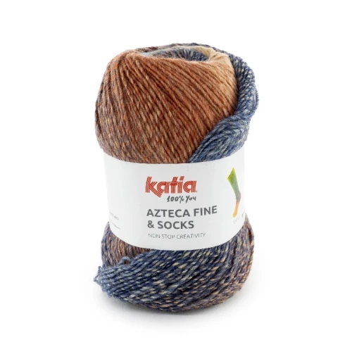 wloczka-aztecafineandsocks-dzianina-welna-superwash-akryl-poliamid-niebieski-brazowy-jesien-zima-katia wełna z akrylem , jesień ,swetry, szale, chusty, zima, czapki, skarpetki, skarpetka, skarpetkowa, azteka