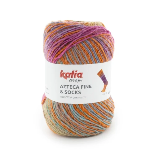 Włóczka Katia Azteca Fine Socks&More 34 pomarańczowy-różowy-turkusowy