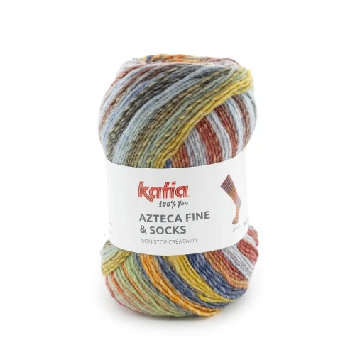 wloczka-aztecafineandsocks-dzianina-Włóczka Katia Azteca Fine Socks&More 44 szary-pomarańcz-bladozielony welna--jesien-zima-wełna z akrylem , jesień ,swetry, szale, chusty, zima, czapki, skarpetki, skarpetka, skarpetkowa, azteka