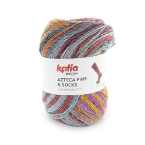 Włóczka Katia Azteca Fine Socks&More 45 niebieski-pomarańczowy-koral