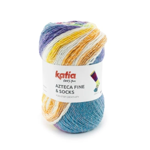 Włóczka Katia Azteca Fine Socks&More 55 niebieski-fuksja-żółty welna-superwash-akryl-poliamid-niebieski-fuksja-cytrynowo-zolty-jesien-zima-Włóczka Katia Azteca Fine Socks&More 53 brązowy-czerwony-szary
