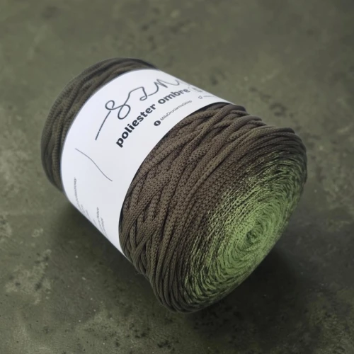 Sznurek poliestrowy płaski OMBRE 5 mm, 250m POM117 zielony/khaki