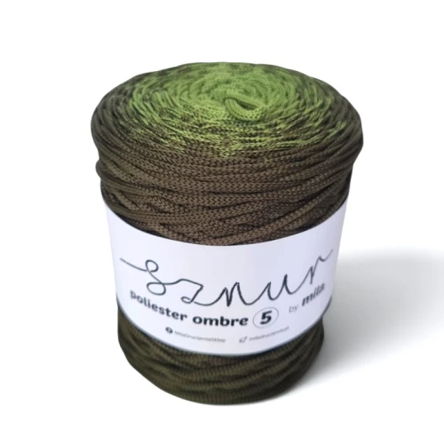 Sznurek poliestrowy płaski OMBRE 5 mm, 250m POM117 zielony/khaki
