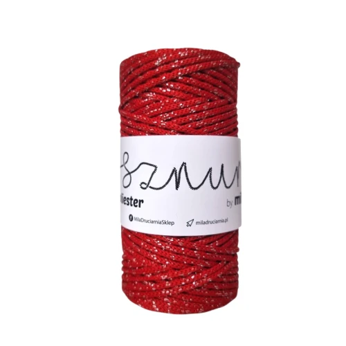 Sznurek poliestrowy by Mila 3 mm GLITTER, 100m, GS113 czerwone srebro