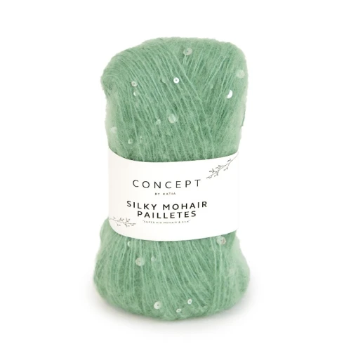 Włóczka Katia Concept Silky Mohair Pailletes 203 miętowa zieleń