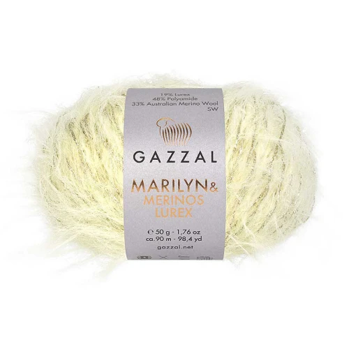 Włóczka Gazzal Marilyn & Merinos LUREX 8262L cytrynowy włochata, puszysta, merynos, merino, kudłata, z długim włosem, długi włos