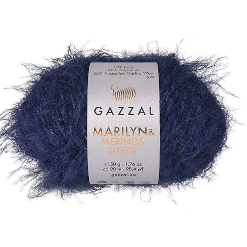 Włóczka Gazzal Marilyn & Merinos LUREX 8273L granatowy  włochata, puszysta, merynos, merino, kudłata, z długim włosem, długi włos