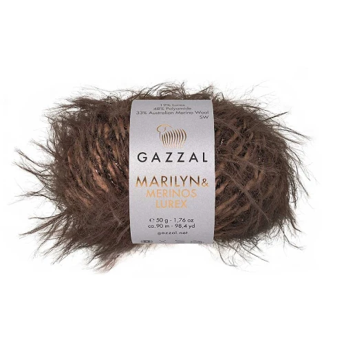 Włóczka Gazzal Marilyn & Merinos LUREX 8284L czekolada włochata, puszysta, merynos, merino, kudłata, z długim włosem, długi włos